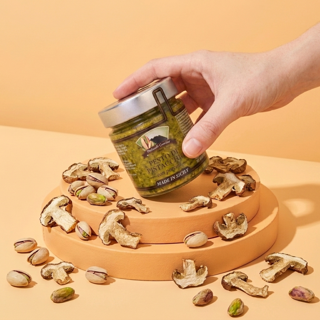 PESTO AL PISTACCHIO VERDE DI BRONTE DOP E FUNGHI PORCINI - immagine 3