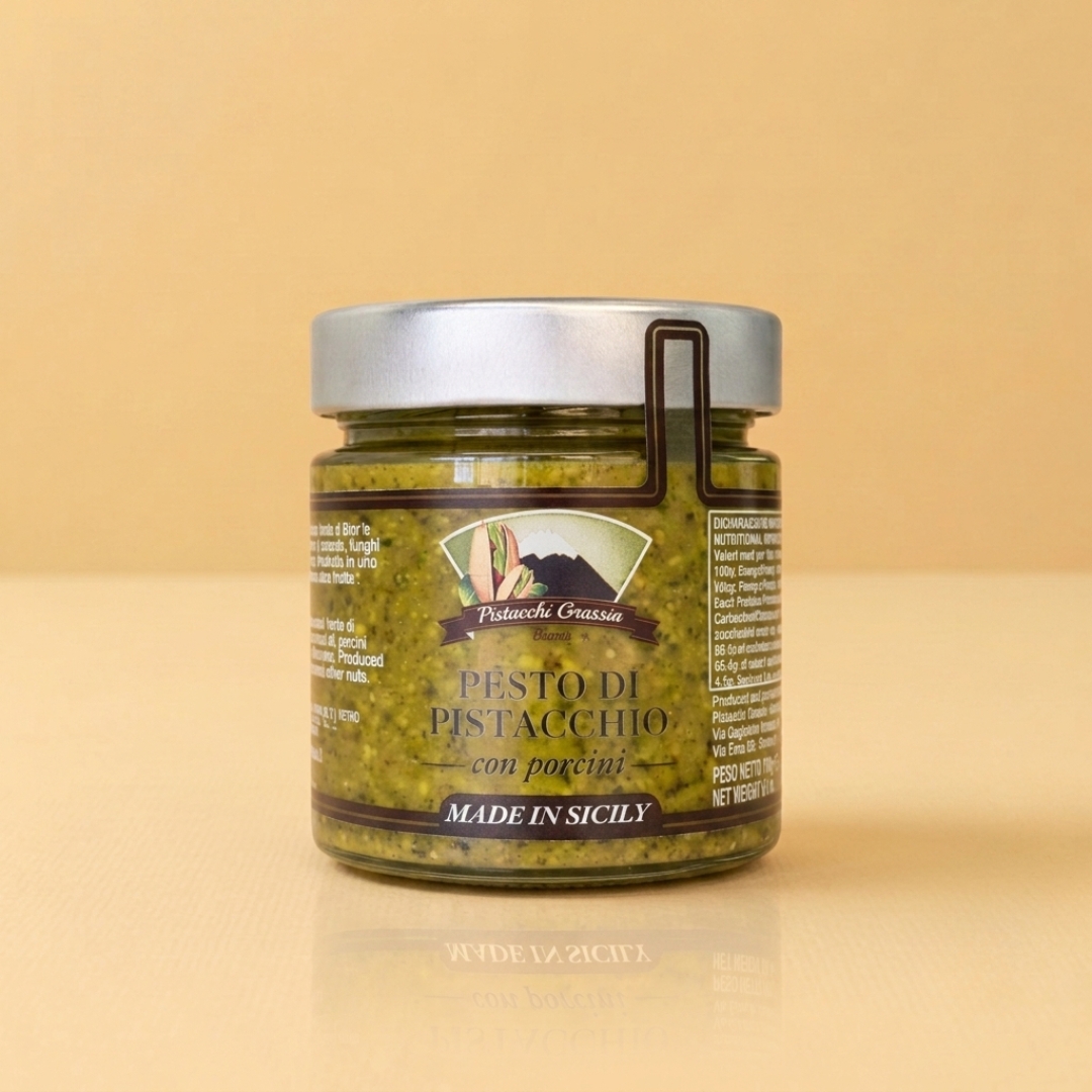 PESTO AL PISTACCHIO VERDE DI BRONTE DOP E FUNGHI PORCINI